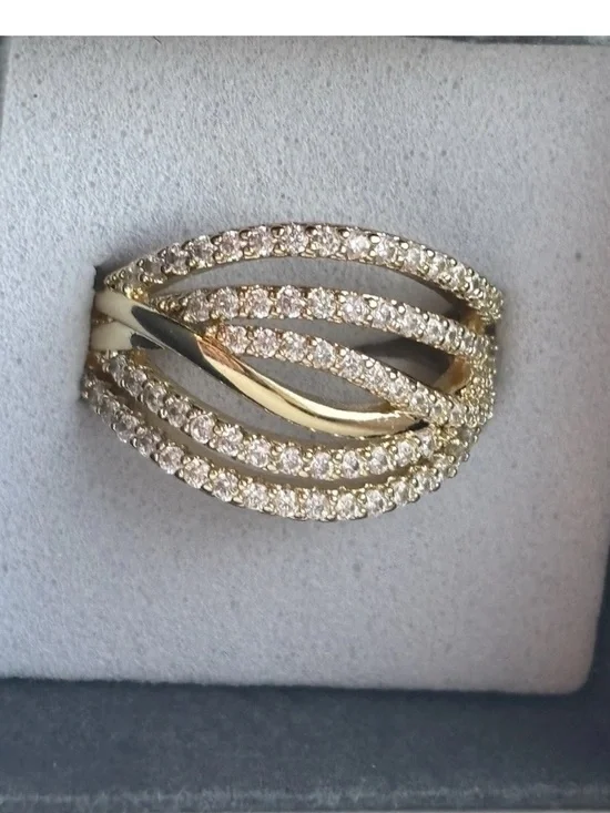 Gold Plated Multi Band Pave CZ Ring Size 6 Layered Wrap Statement Ring - Picture 3 of 11